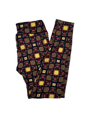 LuLaRoe OWLS Tile Pattern Ink Blot Black Yellow Red Blue Leggings One Size OS